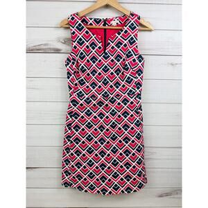 Gap Geometric Print Sheath Marcy Dress Size 0 Sleeveless Lined Pink White Blue
